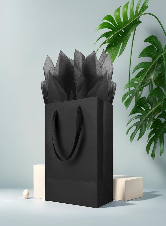 KEEPARTY 9 inch Black Gift Bags with Ribbon Handles Kraft Paper Shopping Bags with Tissue Paper for Party Business Wedding Birthday Graduation Fathers Day (Black 9 Inches,) - Image 5